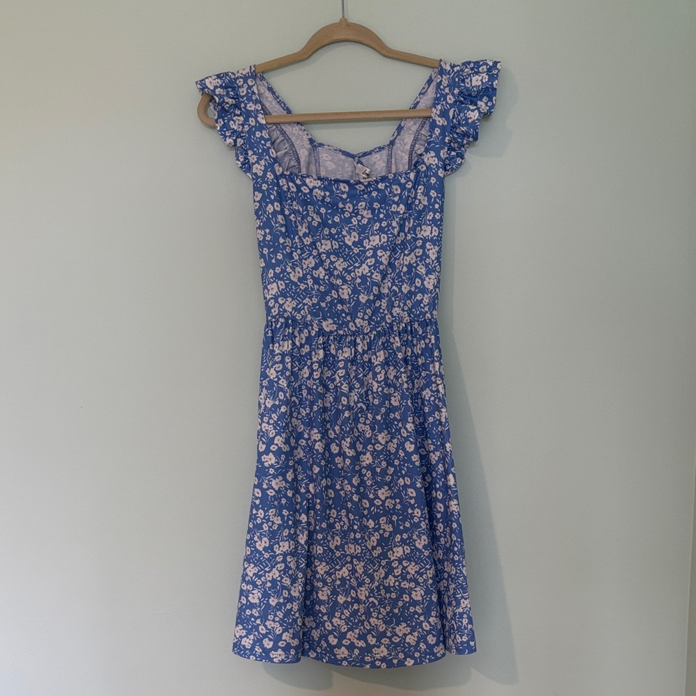 Floral Blue Flutter Sleeve Dres